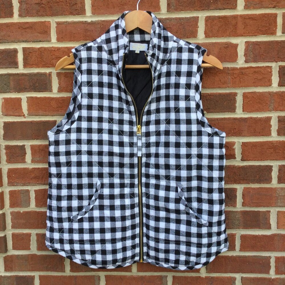 Mud Pie Brodie Quilted Vest Medium Black White Buffalo Plaid Cabincore Cozy Warm